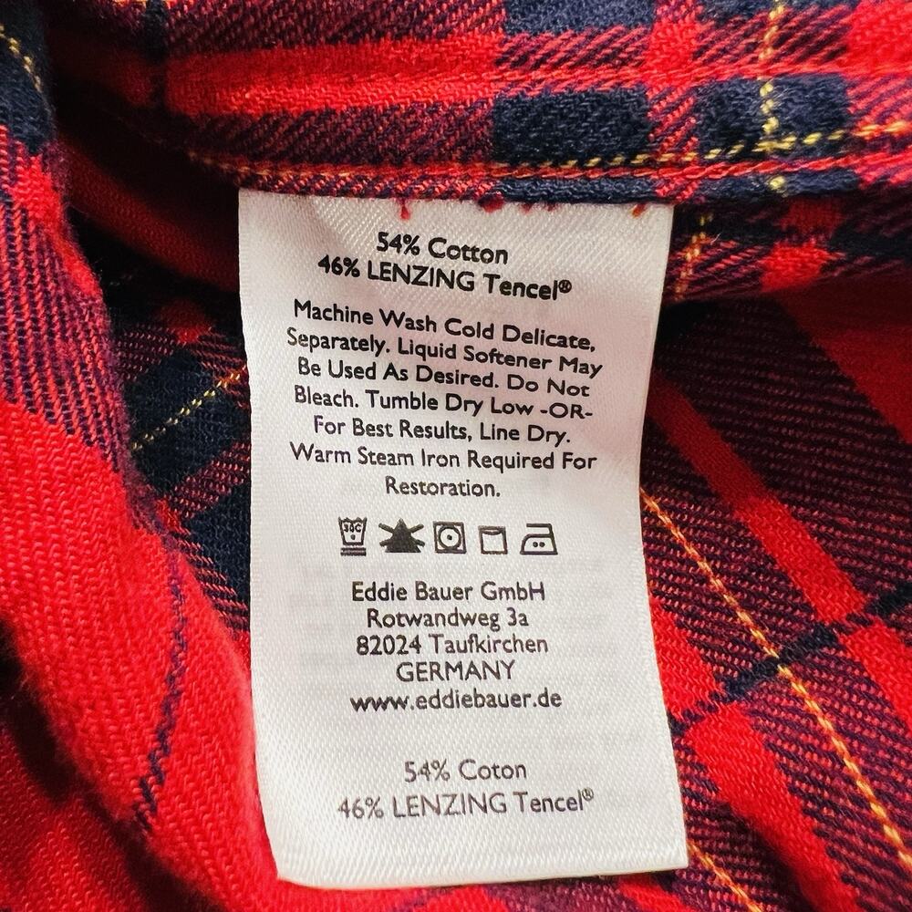 Eddie Bauer Women's M Classic Fit Red Black Plaid Long Sleeve Button Up (A0128) - Picture 5 of 5